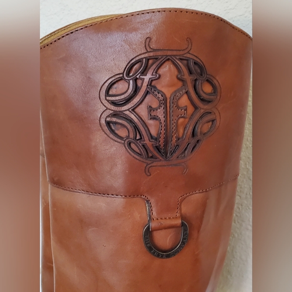 FRYE MELISSA LOGO KNEE HIGH LEATHER BOOTS 9.5B EEUC With BOX! - Picture 9 of 16